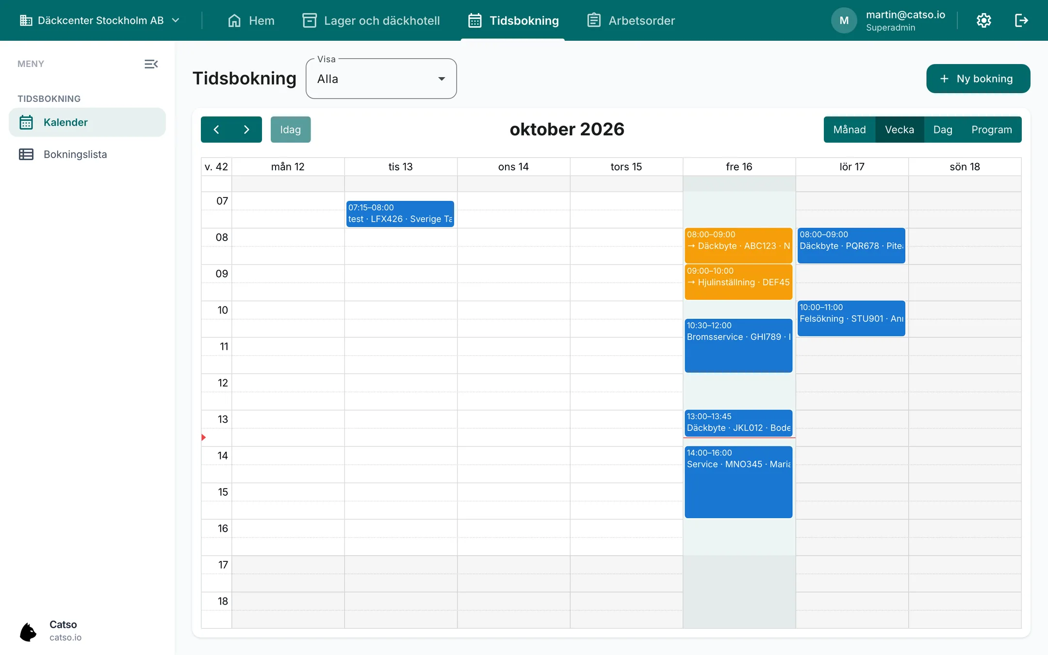 Veckokalender med bokningar per mekaniker